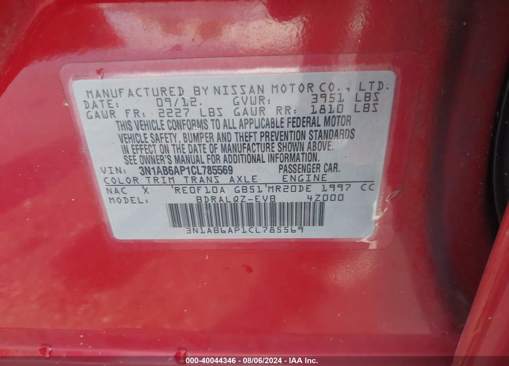 2012 NISSAN SENTRA 2.0 VIN: 3N1AB6AP1CL785569