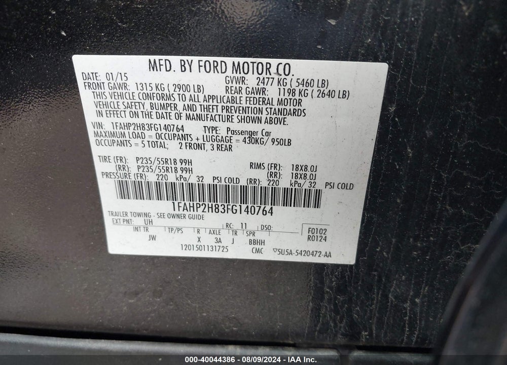 2015 FORD TAURUS SEL VIN: 1FAHP2H83FG140764