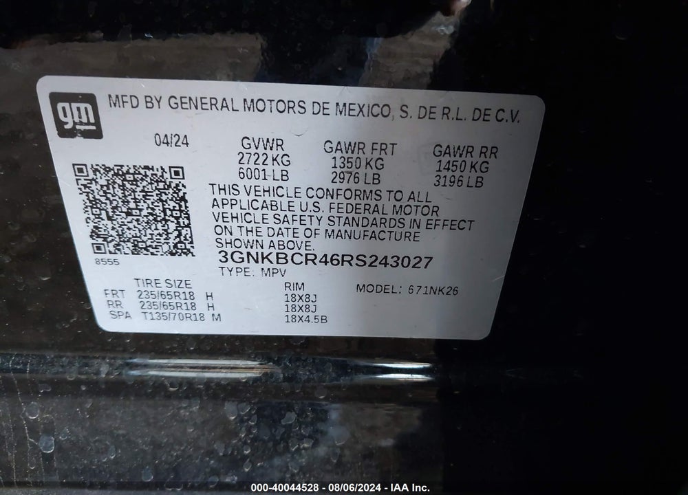 2024 CHEVROLET BLAZER FWD 2LT VIN: 3GNKBCR46RS243027