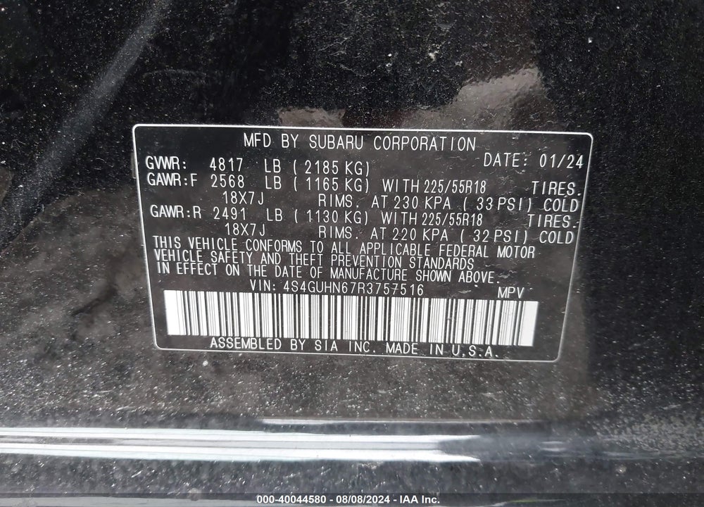 2024 SUBARU CROSSTREK LIMITED VIN: 4S4GUHN67R3757516