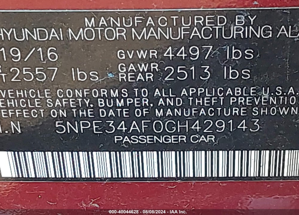 2016 HYUNDAI SONATA SPORT VIN: 5NPE34AF0GH429143