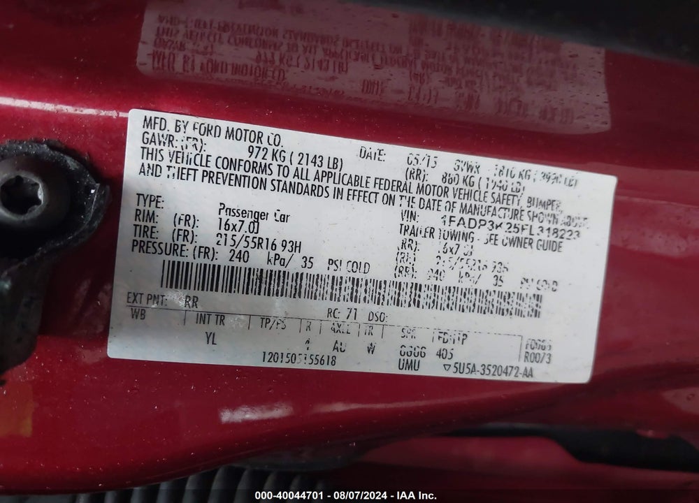 2015 FORD FOCUS SE VIN: 1FADP3K25FL318223