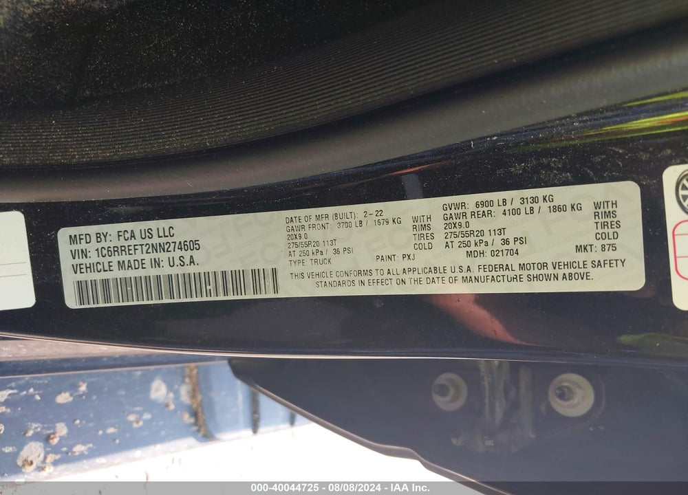 2022 RAM 1500 LONE STAR 4X2 5'7 BOX VIN: 1C6RREFT2NN274605