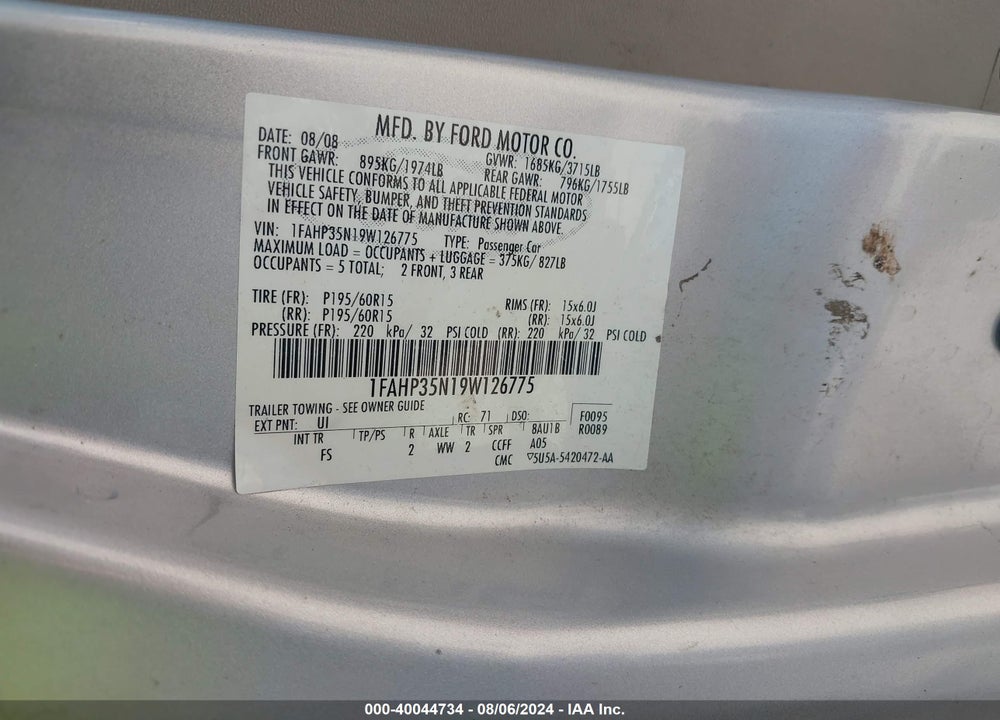 2009 FORD FOCUS SE VIN: 1FAHP35N19W126775