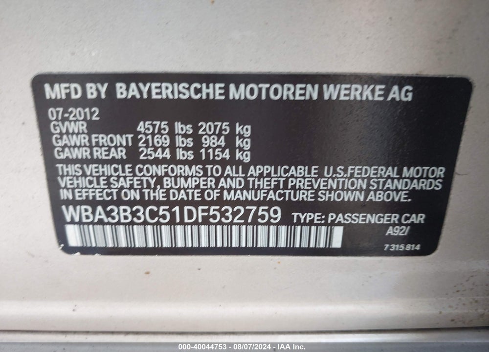 2013 BMW 328I XDRIVE VIN: WBA3B3C51DF532759