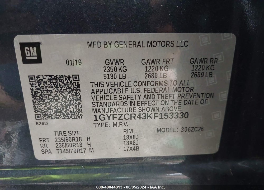 2019 CADILLAC XT4 PREMIUM LUXURY VIN: 1GYFZCR43KF153330