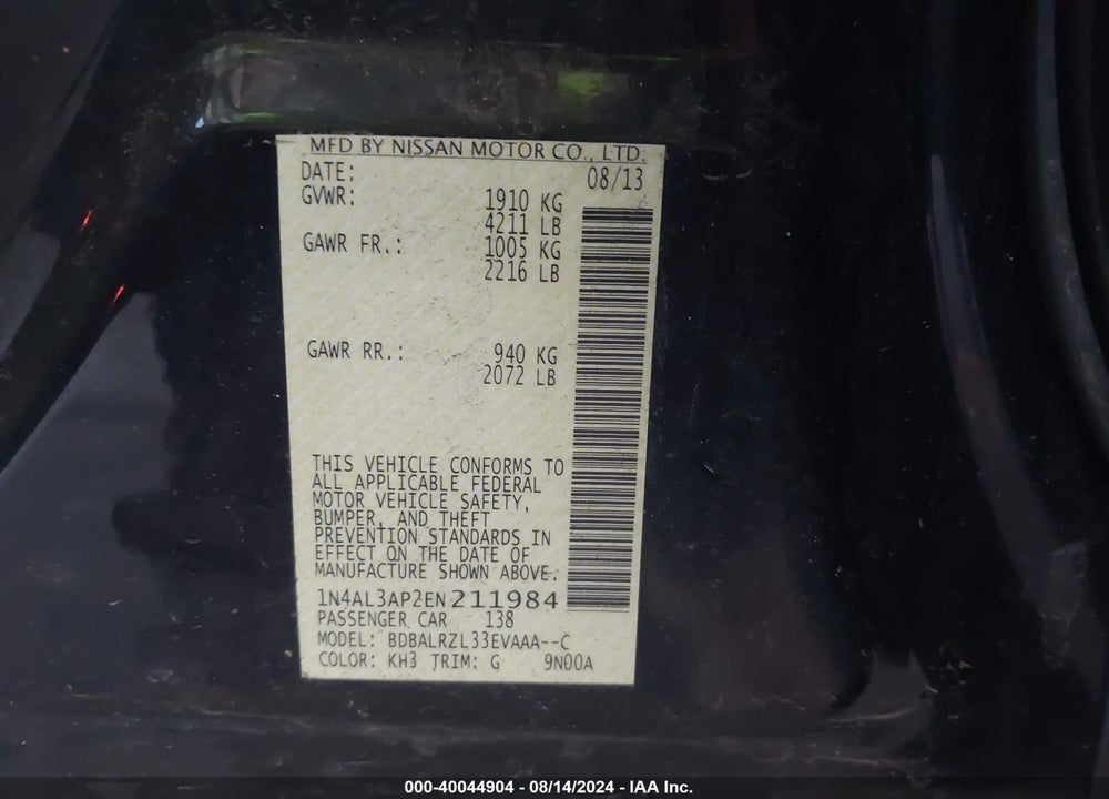 2014 NISSAN ALTIMA 2.5 S VIN: 1N4AL3AP2EN211984