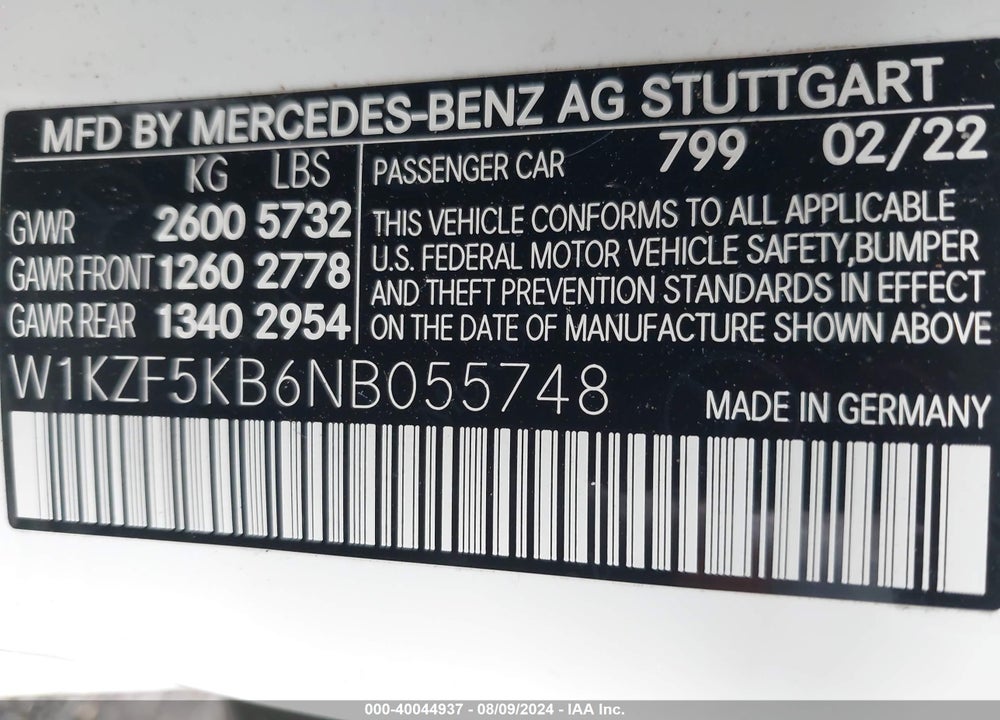 2022 MERCEDES-BENZ E 450 4MATIC VIN: W1KZF5KB6NB055748