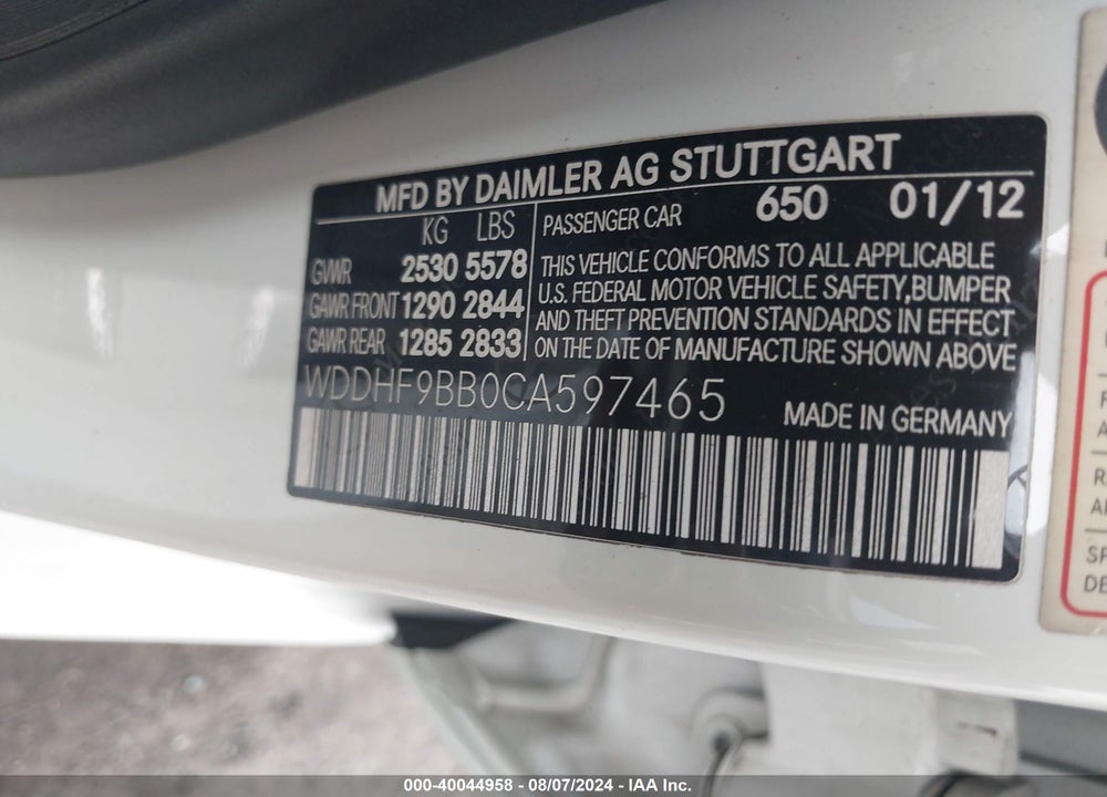 2012 MERCEDES-BENZ E 550 4MATIC VIN: WDDHF9BB0CA597465