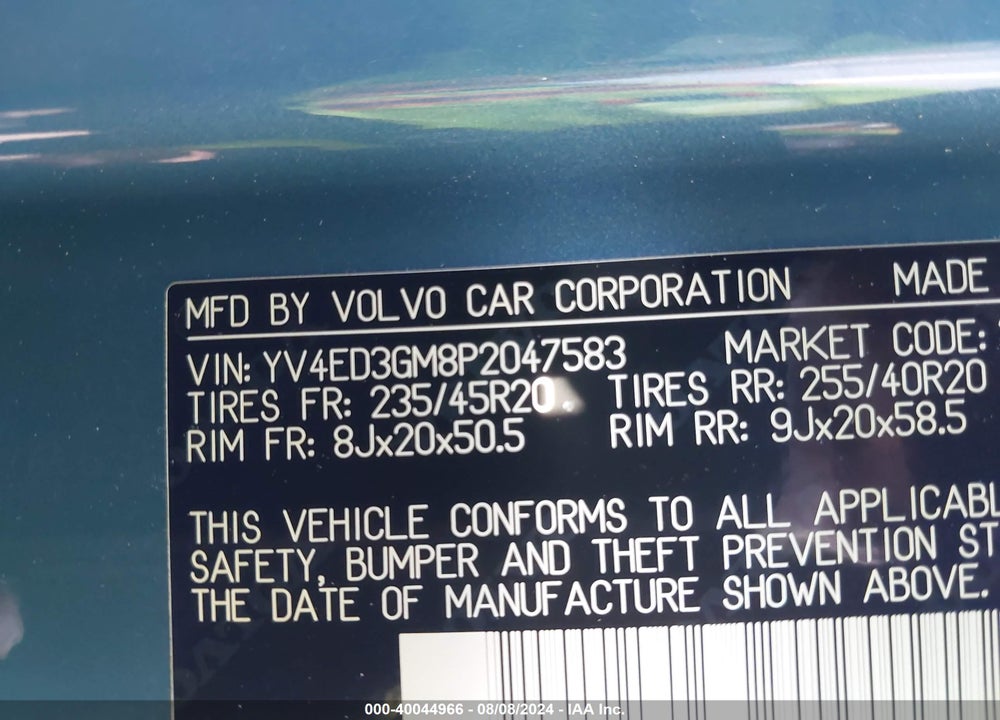 2023 VOLVO C40 RECHARGE PURE ELECTRIC TWIN ULTIMATE VIN: YV4ED3GM8P2047583