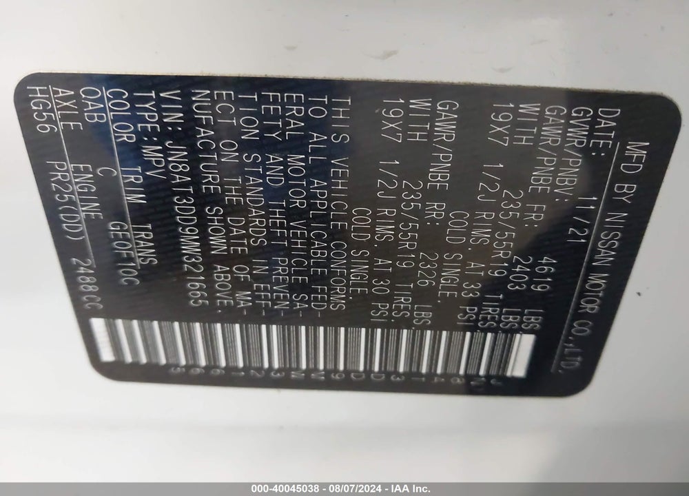 2021 NISSAN ROGUE PLATINUM INTELLIGENT AWD VIN: JN8AT3DD9MW321665