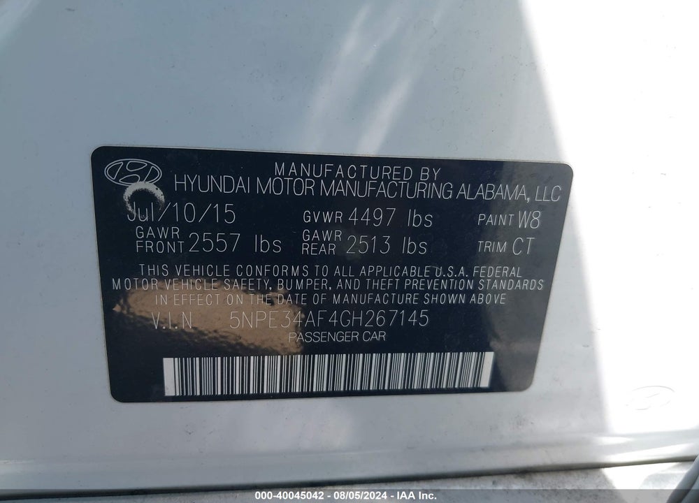 2016 HYUNDAI SONATA SPORT VIN: 5NPE34AF4GH267145