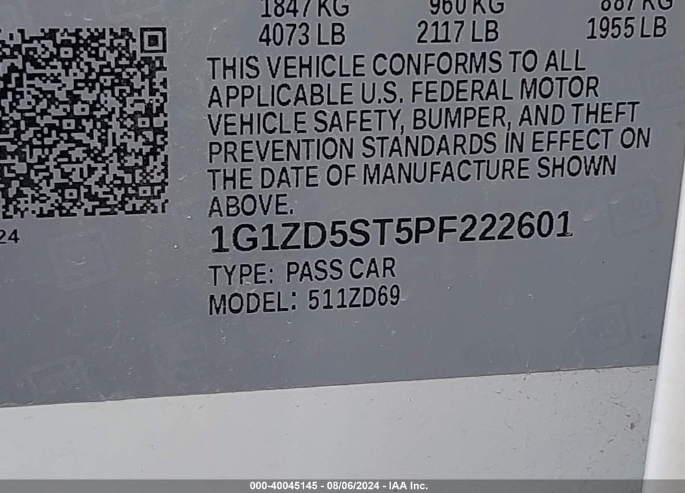 2023 CHEVROLET MALIBU FWD 1LT VIN: 1G1ZD5ST5PF222601