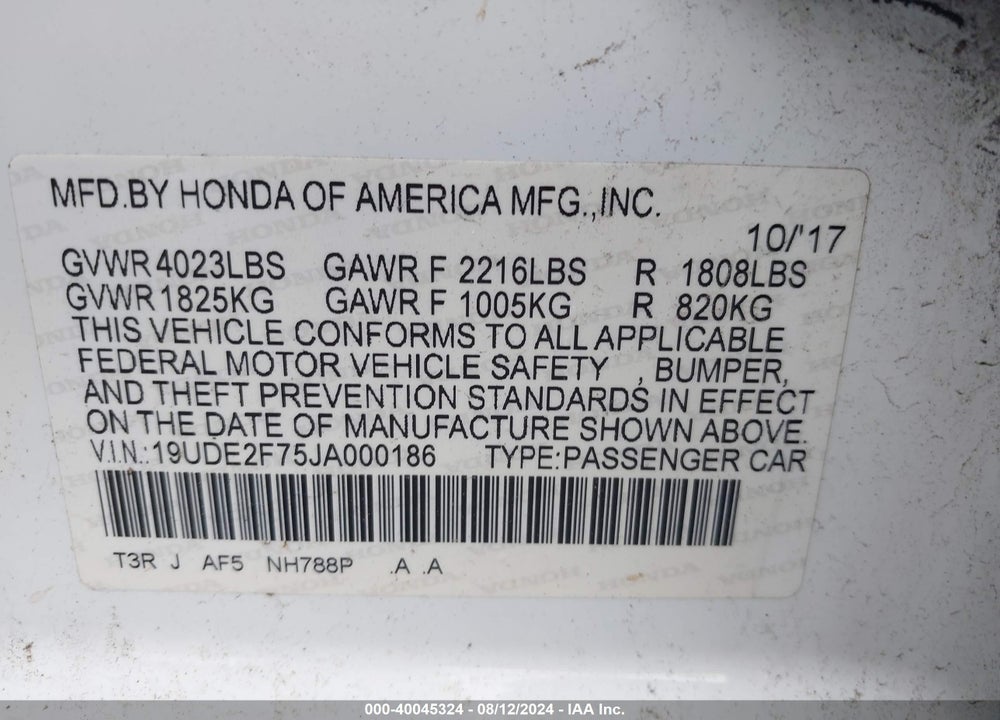 2018 ACURA ILX PREMIUM PACKAGE/TECHNOLOGY PLUS PACKAGE VIN: 19UDE2F75JA000186