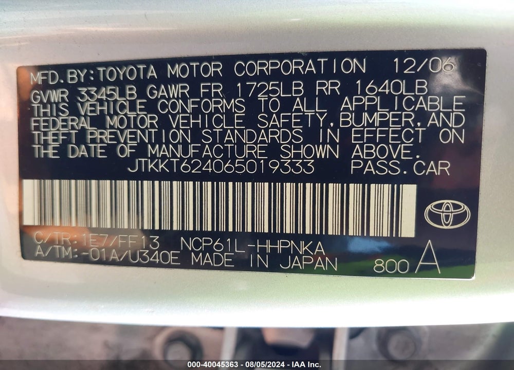2006 SCION XA VIN: JTKKT624065019333