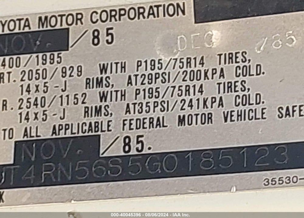 1986 TOYOTA PICKUP XTRACAB RN56 SR5 VIN: JT4RN56S5G0185123