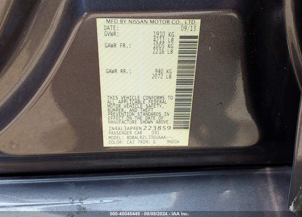 2014 NISSAN ALTIMA 2.5 S VIN: 1N4AL3AP4EN223859