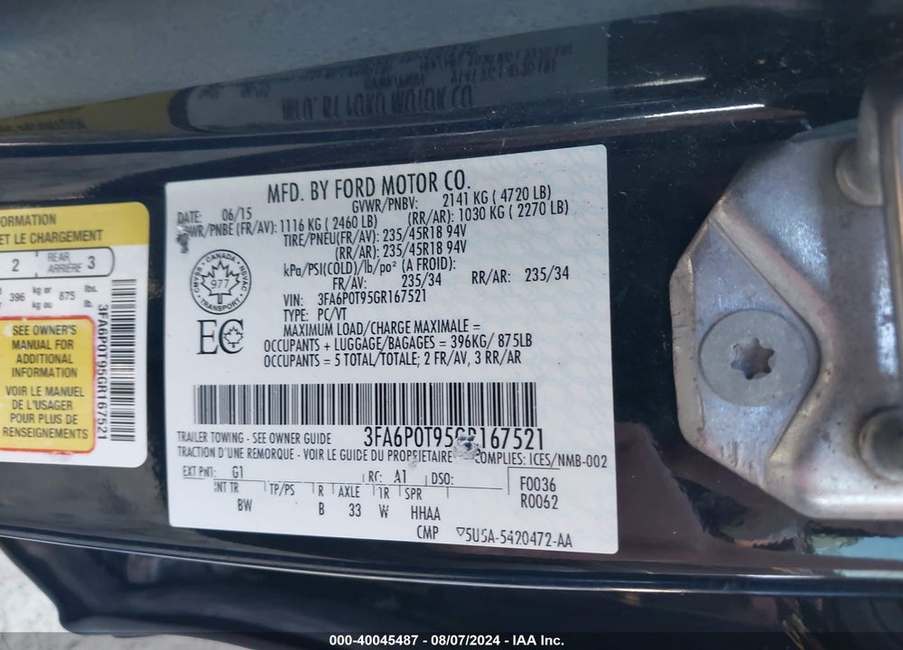 2016 FORD FUSION SE VIN: 3FA6P0T95GR167521