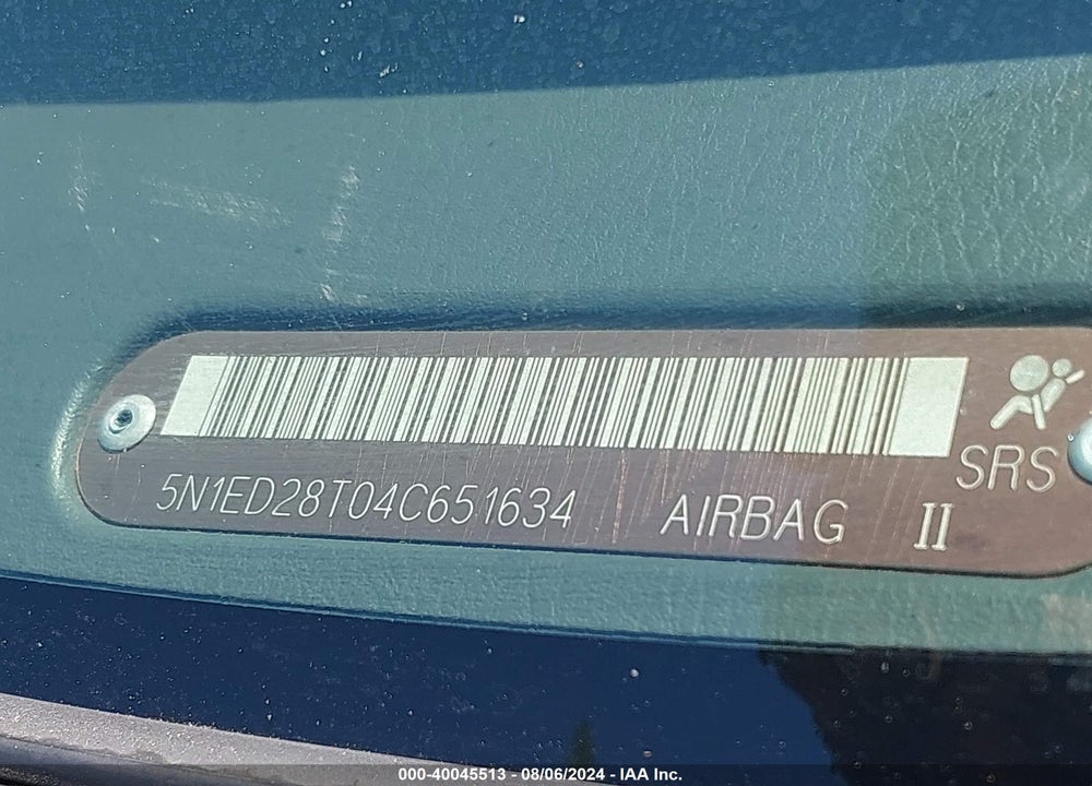 2004 NISSAN XTERRA XE VIN: 5N1ED28T04C651634