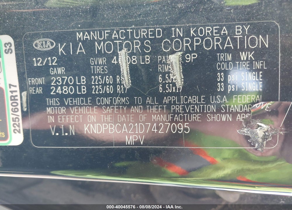 2013 KIA SPORTAGE LX VIN: KNDPBCA21D7427095
