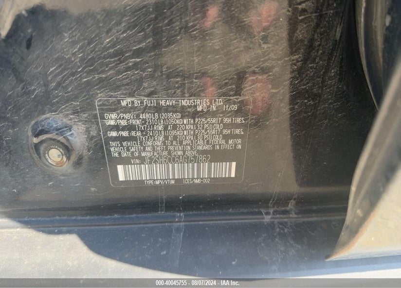 2010 SUBARU FORESTER 2.5X PREMIUM VIN: JF2SH6CC6AG757862