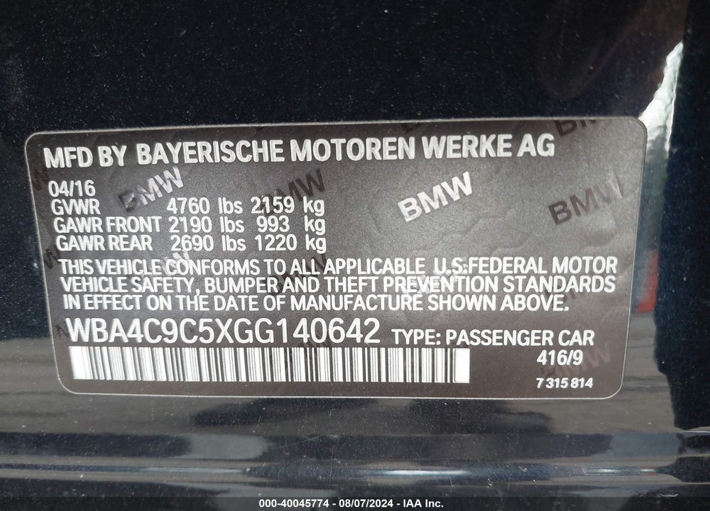 2016 BMW 428I GRAN COUPE XDRIVE VIN: WBA4C9C5XGG140642