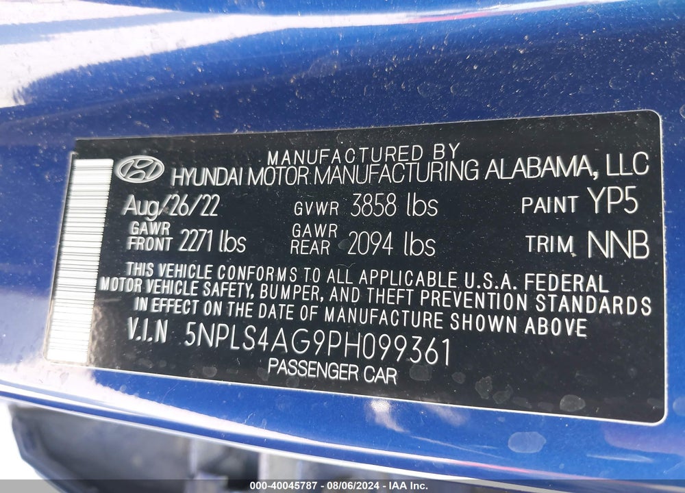 2023 HYUNDAI ELANTRA SEL VIN: 5NPLS4AG9PH099361