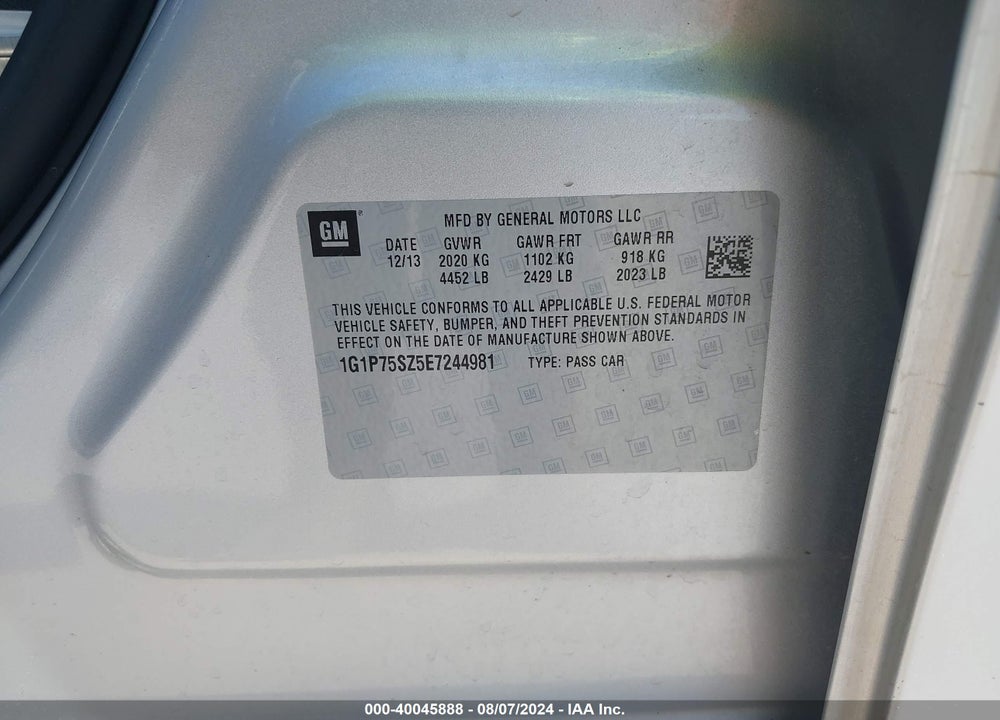 2014 CHEVROLET CRUZE DIESEL VIN: 1G1P75SZ5E7244981