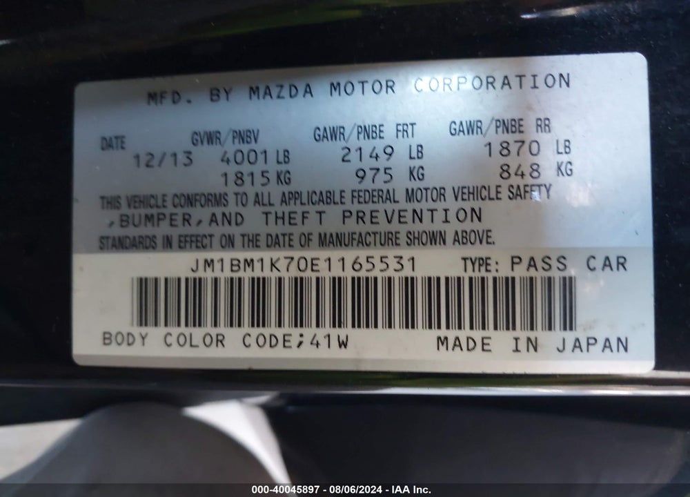 2014 MAZDA 3 I SPORT VIN: JM1BM1K70E1165531