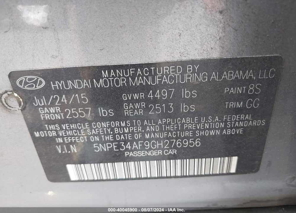 2016 HYUNDAI SONATA LIMITED VIN: 5NPE34AF9GH276956