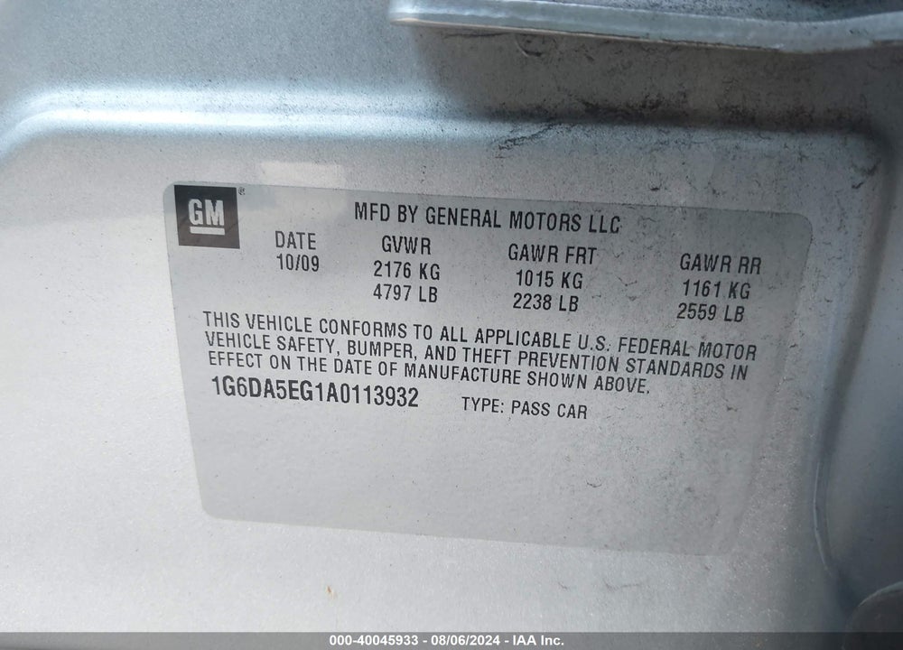 2010 CADILLAC CTS STANDARD VIN: 1G6DA5EG1A0113932
