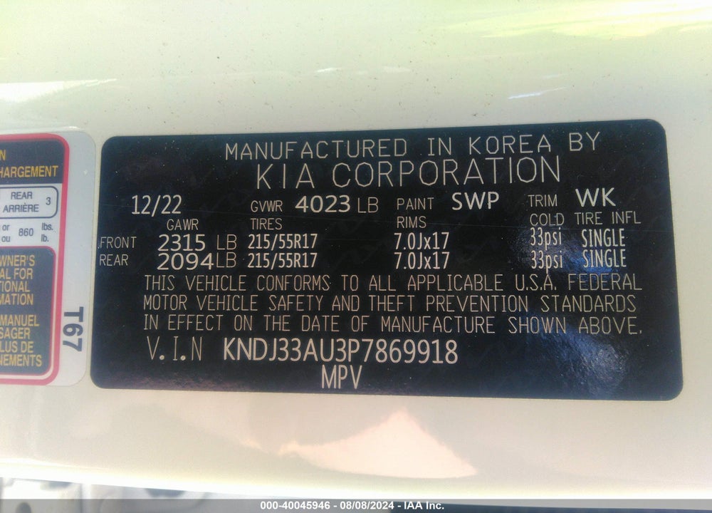 2023 KIA SOUL EX VIN: KNDJ33AU3P7869918