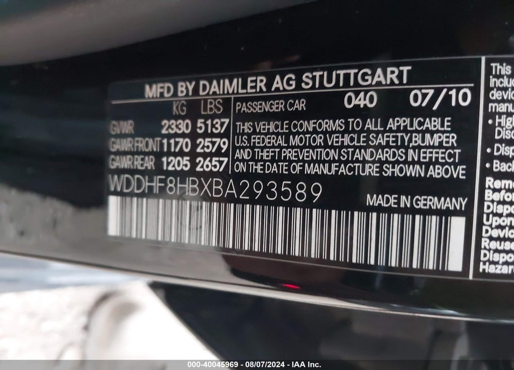 2011 MERCEDES-BENZ E 350 4MATIC VIN: WDDHF8HBXBA293589