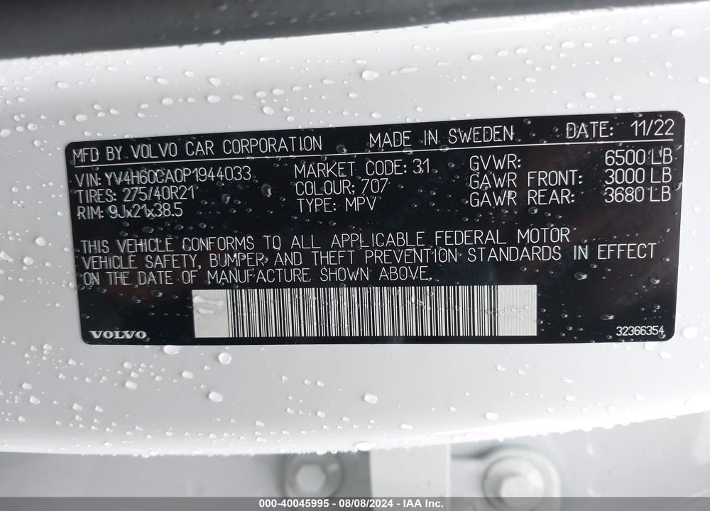 2023 VOLVO XC90 RECHARGE PLUG-IN HYBRID T8 ULTIMATE BRIGHT THEME 7-SEATER VIN: YV4H60CA0P1944033