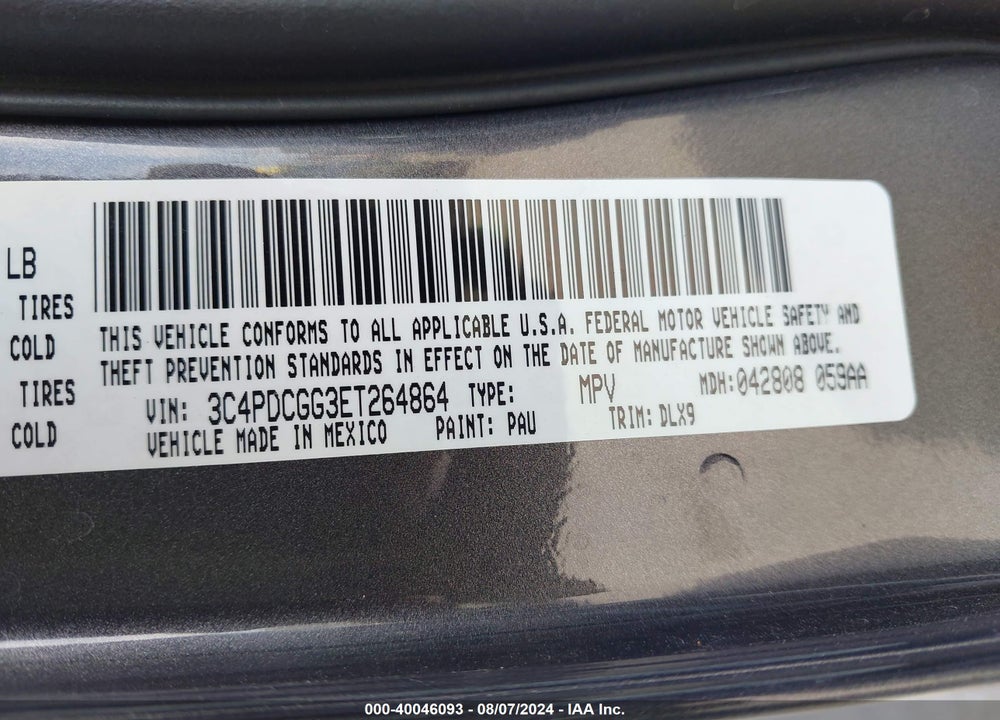 2014 DODGE JOURNEY CROSSROAD VIN: 3C4PDCGG3ET264864