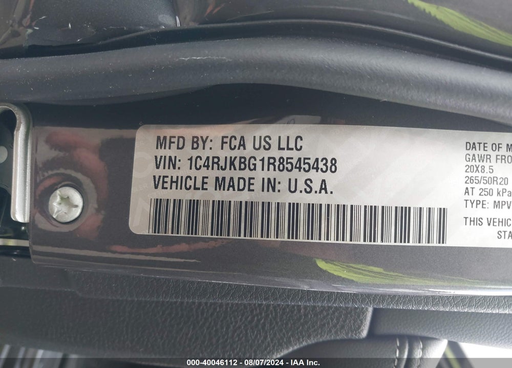 2024 JEEP GRAND CHEROKEE L LIMITED 4X4 VIN: 1C4RJKBG1R8545438