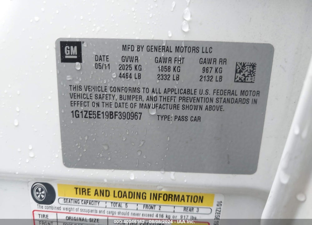2011 CHEVROLET MALIBU LTZ VIN: 1G1ZE5E19BF390967