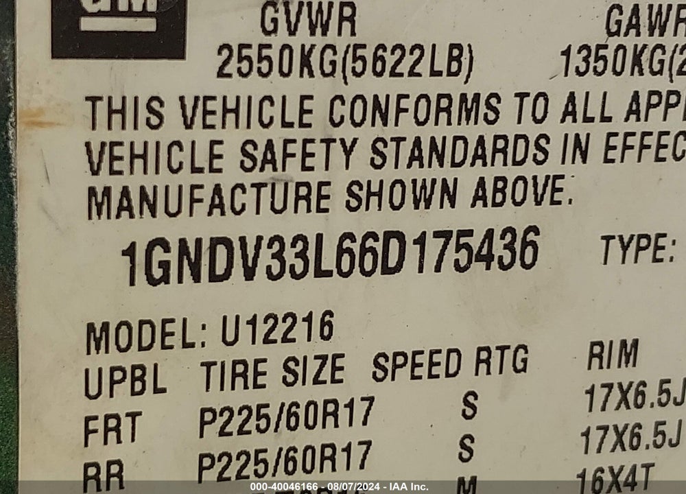 2006 CHEVROLET UPLANDER LT VIN: 1GNDV33L66D175436