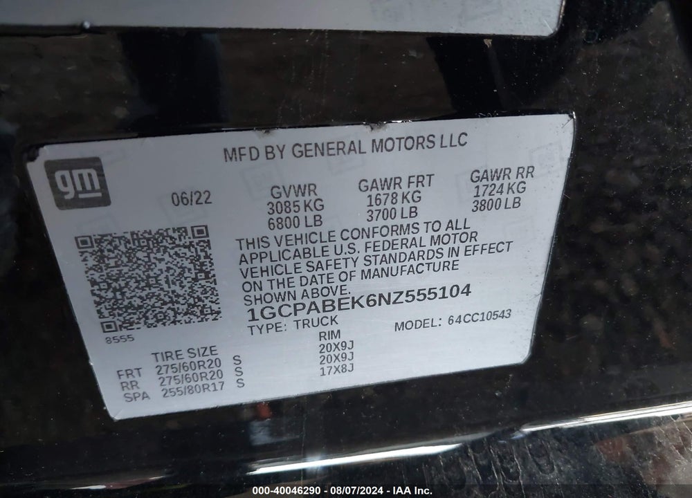 2022 CHEVROLET SILVERADO 1500 2WD SHORT BED CUSTOM VIN: 1GCPABEK6NZ555104