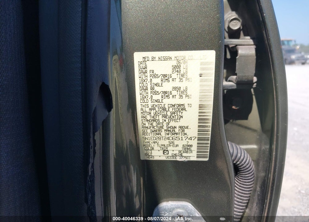 2004 NISSAN XTERRA XE VIN: 5N1ED28T24C651747