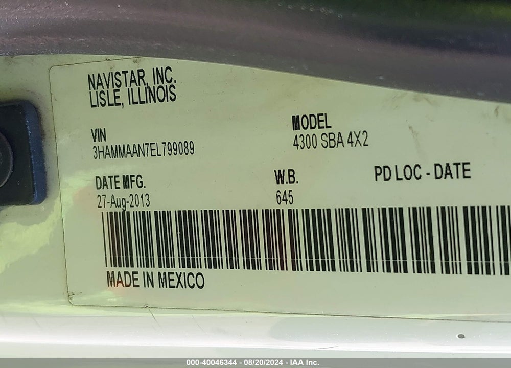 2014 INTERNATIONAL 4000 4300 VIN: 3HAMMAAN7EL799089