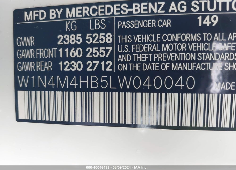 2020 MERCEDES-BENZ GLB 250 4MATIC VIN: W1N4M4HB5LW040040