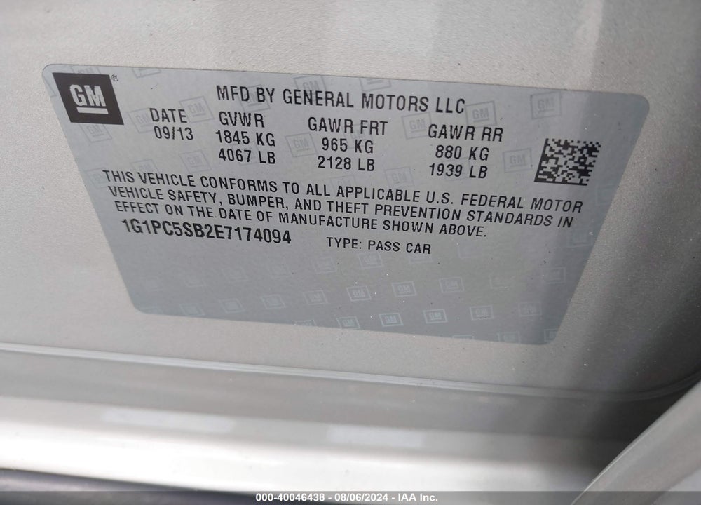 2014 CHEVROLET CRUZE 1LT AUTO VIN: 1G1PC5SB2E7174094