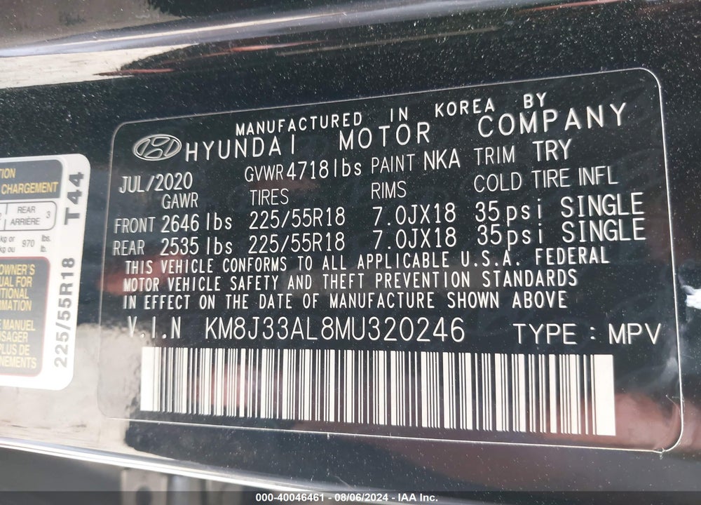 2021 HYUNDAI TUCSON SEL VIN: KM8J33AL8MU320246