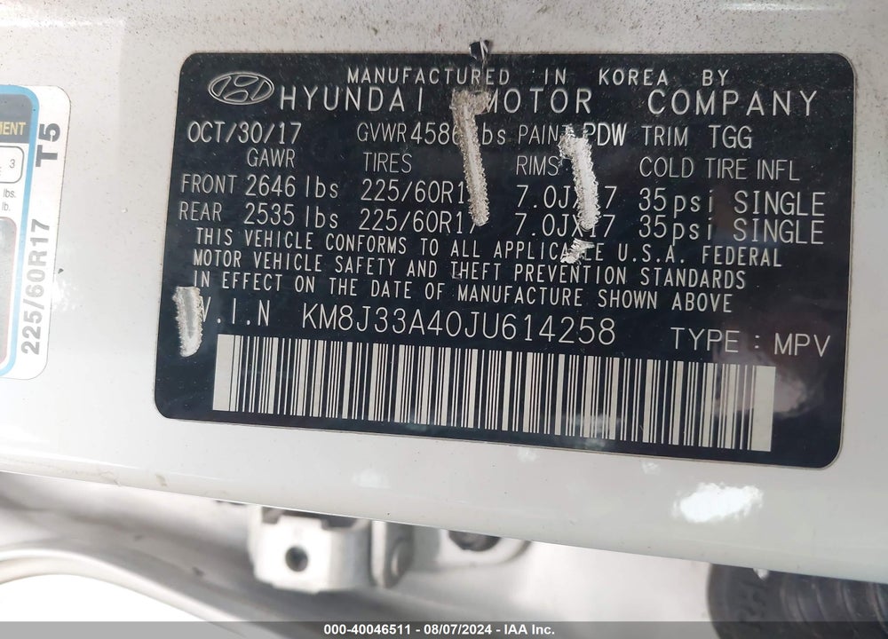 2018 HYUNDAI TUCSON SEL VIN: KM8J33A40JU614258