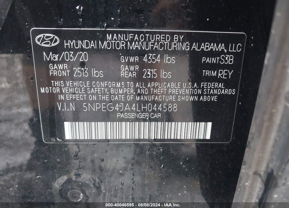 2020 HYUNDAI SONATA SE VIN: 5NPEG4JA4LH044588