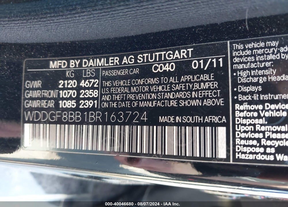 2011 MERCEDES-BENZ C 300 LUXURY 4MATIC/SPORT 4MATIC VIN: WDDGF8BB1BR163724
