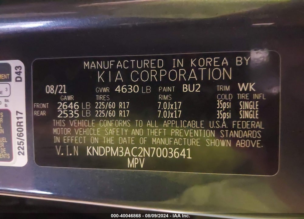 2022 KIA SPORTAGE LX VIN: KNDPM3AC2N7003641