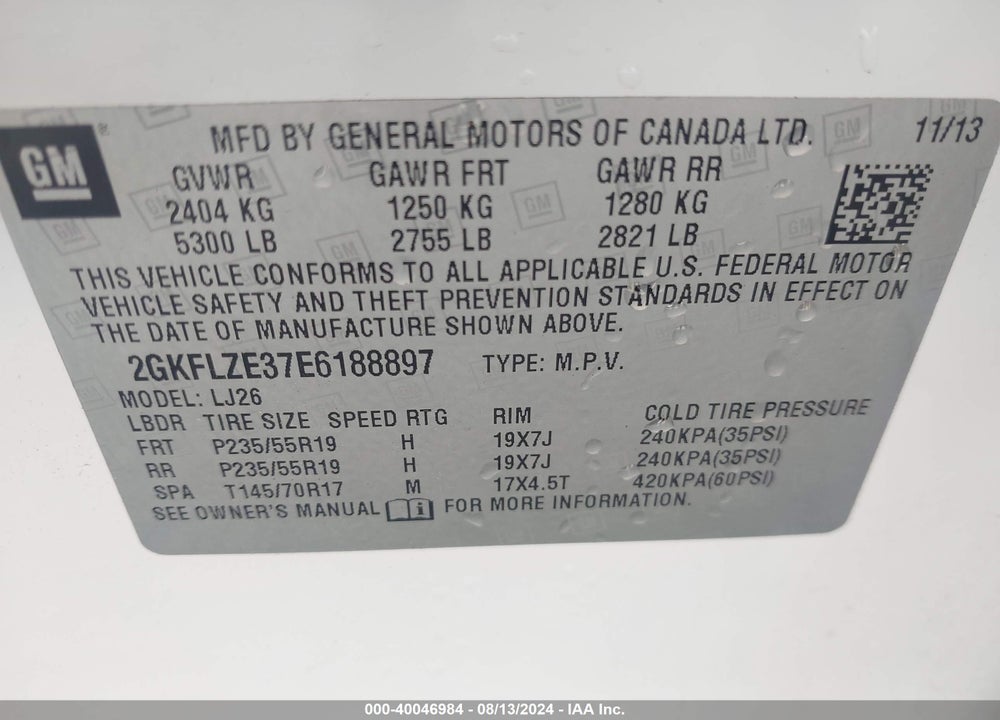 2014 GMC TERRAIN DENALI VIN: 2GKFLZE37E6188897