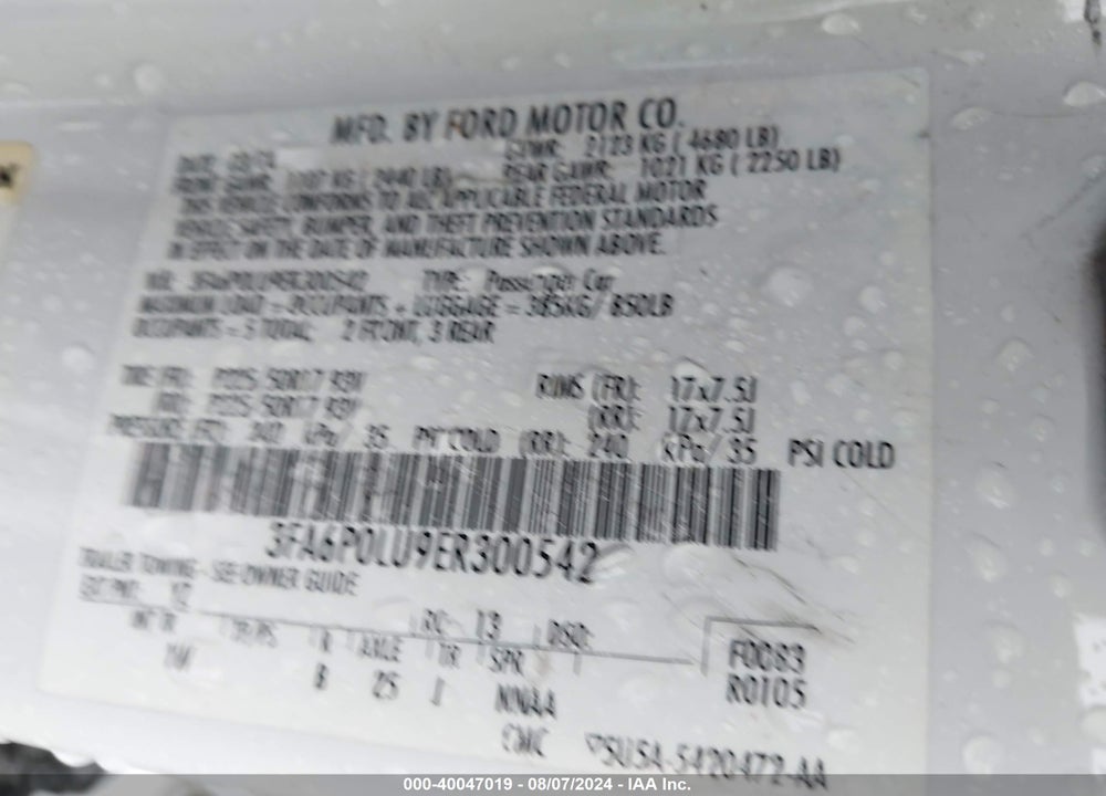 2014 FORD FUSION HYBRID SE VIN: 3FA6P0LU9ER300542